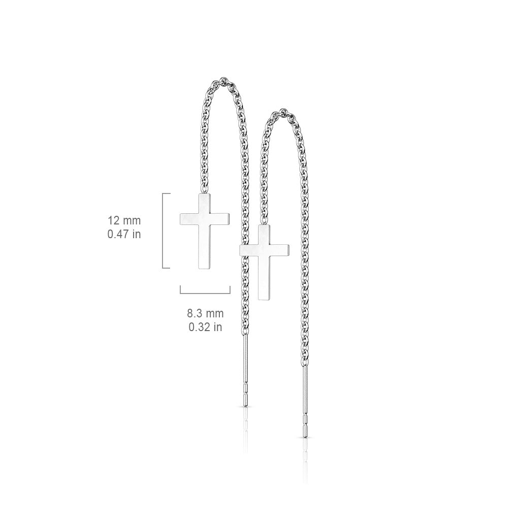 316L Stainless Steel Chain Linked Cross and Post Threaded Earrings