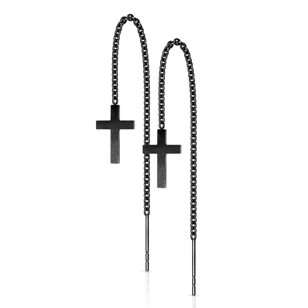 316L Stainless Steel Chain Linked Cross and Post Threaded Earrings