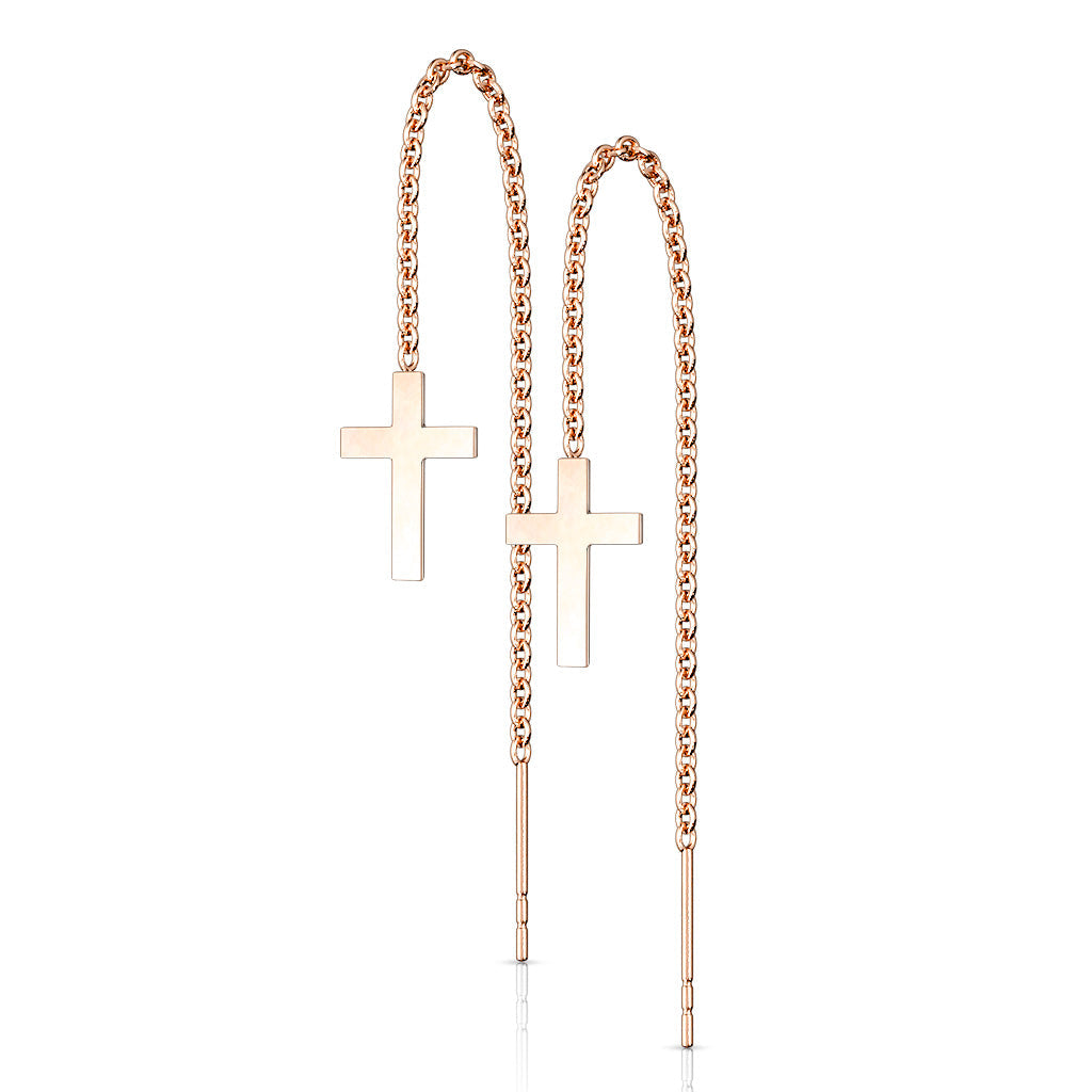 316L Stainless Steel Chain Linked Cross and Post Threaded Earrings