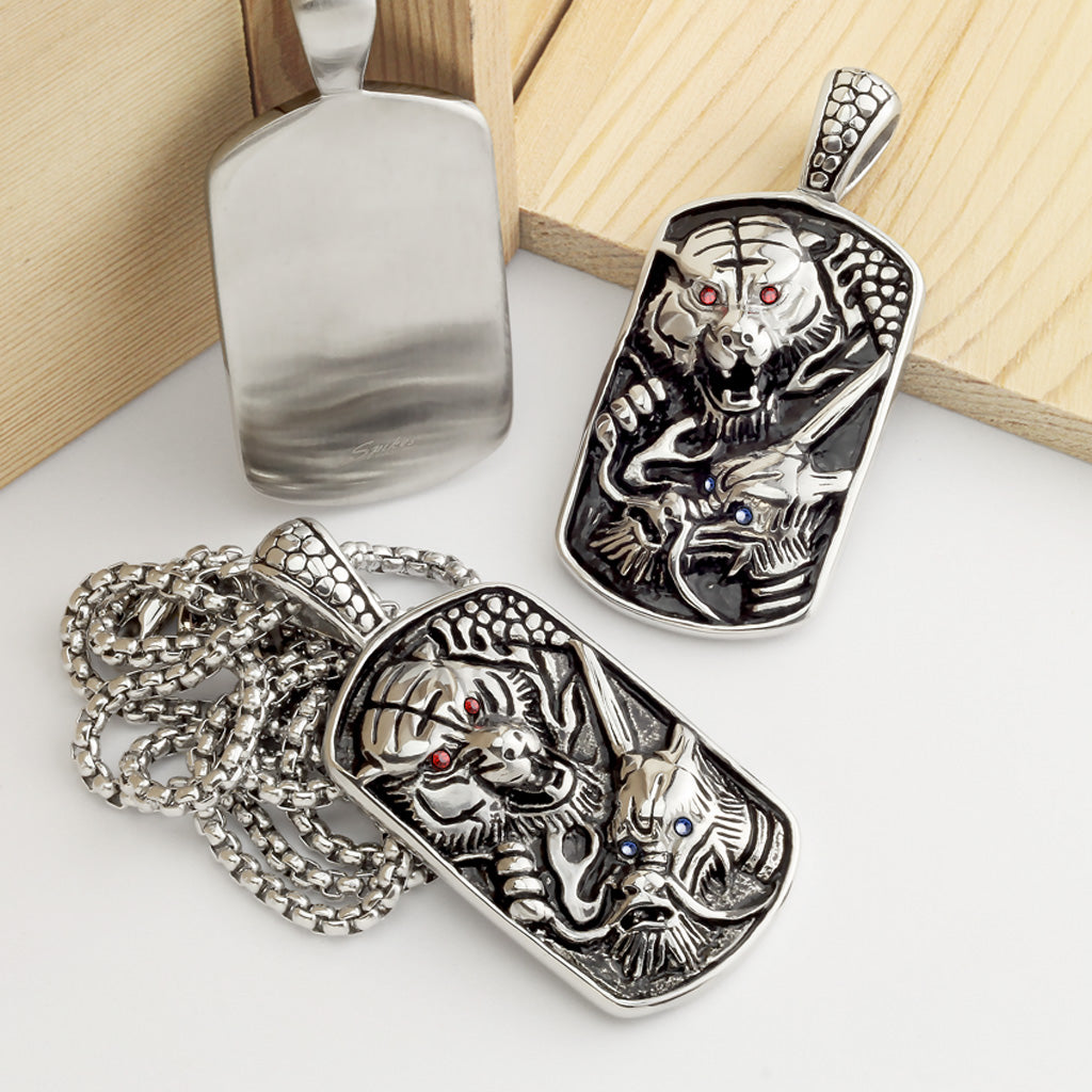 Gemmed Eye Tiger & Dragon Pendant