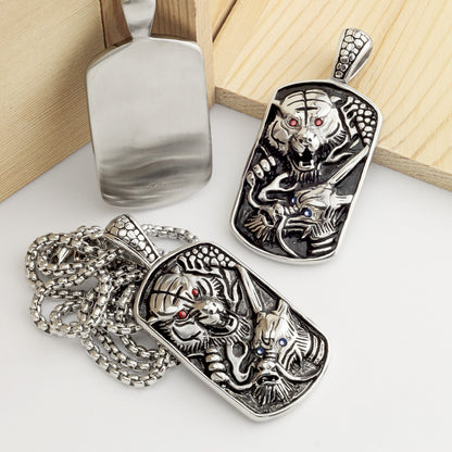 Gemmed Eye Tiger & Dragon Pendant